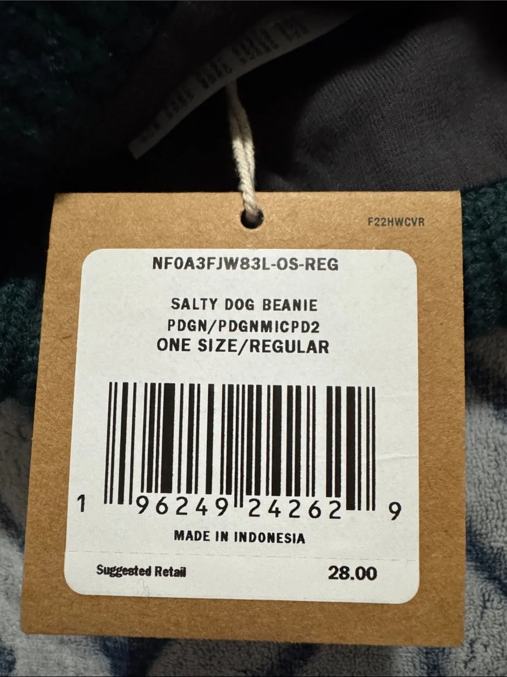 The North Face Forest Green Ribbed Cuffed Salty Dog Beanie with Logo Patch OSFM